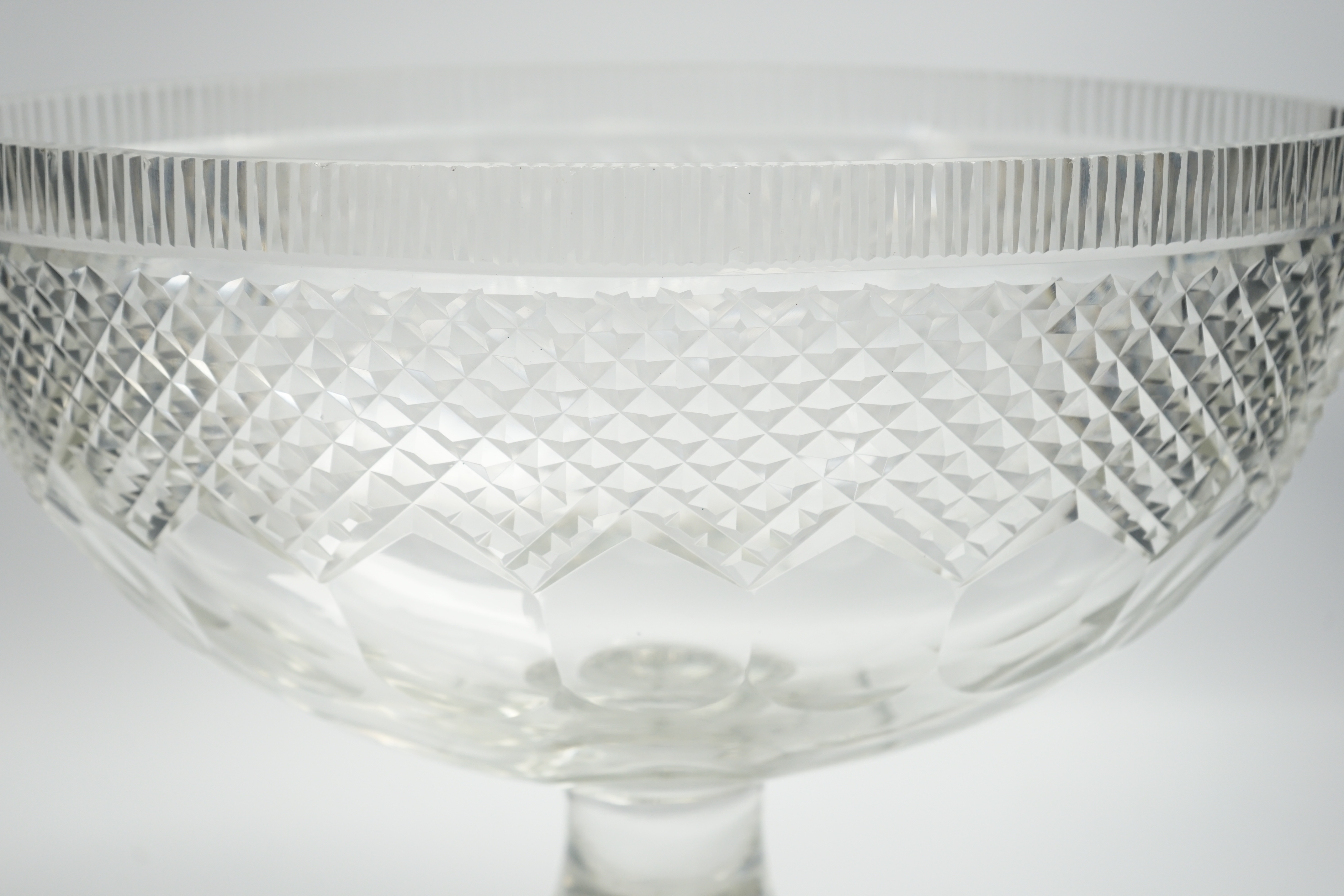 A large Victorian cut glass ovoid pedestal dish, 26.5cm